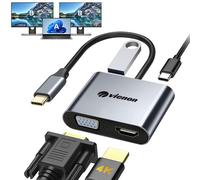 VIENON Adaptateur USB C vers HDMI VGA, concentrateur USB C 4 en 1, USB de type C vers HDMI/VGA pour double moniteur avec USB 3.0, 100 W PD, (Thunderbolt 3/4) Type C Splitter Extend Display pour