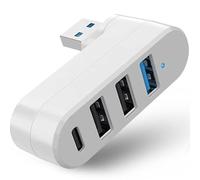 VIENON Hub USB 3.0 à 4 ports [rotation à 90°/180°], répartiteur USB avec 3 ports USB et 1 port d'alimentation USB C, rallonge USB pour ordinateur portable, voiture, iMac, MacBook Air, MacBook