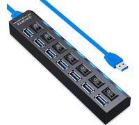 VIENON Hub USB 3.0 à 7 ports USB 3.0 avec interrupteur marche/arrêt indépendant et indicateurs LED pour ordinateur portable, PC, ordinateur, disque dur mobile, clé USB et plus encore