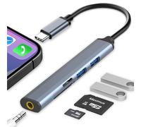 VIENON Hub USB C lecteur de carte SD, hub USB C 5 en 1 en aluminium avec prise casque 3,5 mm, lecteur de carte mémoire SD/TF et 2 ports USB A pour MacBook Air/Pro, iPad Pro, et autres ordinateurs