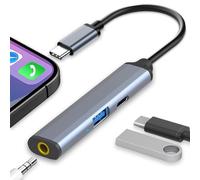 VIENON Hub USB C, station de dongle USB C 3 en 1 en aluminium avec 1 port USB C, 1 port USB A et prise casque 3,5 mm pour MacBook Pro/Air, iPad Pro et autres appareils de type C