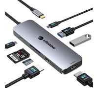 VIENON Station d'accueil double moniteur, hub USB C double adaptateur HDMI pour 2 moniteurs avec 2 HDMI 4K, 2 USB 3.0 5 Gbit/s, lecteur de carte SD/TF, PD 100 W, ports USB C compatibles avec MacBook