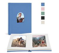 Vienrose Album Photo 10x15 - Livre Mémoire Luxe en Toile de Lin avec Pochette Arqué, 20 Photos, Idéal Mariage, Livre Bébé ou Carnet de Voyage (Bleu)