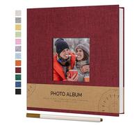 Vienrose Album Photo Adhesif 10x15 Petit Album Photo en lin 40 pages, Album Photo Scrapbooking avec Stylo à Bille, DIY Livre Photo pour Mariage Bébé Famille Voyage, 17x18 cm Rouge