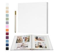 Vienrose Album Photo Adhésif Scrapbooking 40 Pages en Lin Relié 28x27 cm avec Un Stylo Métallique pour Mariage Bébé Famille Voyage Blanc