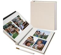 Vienrose Album Photo Adhésif Scrapbooking 40 Pages en Lin Relié 28x27 cm avec Un Stylo Métallique pour Mariage Bébé Famille Voyage Beige