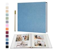Vienrose Album Photo Adhésif Scrapbooking 40 Pages en Lin Relié 28x27 cm avec Un Stylo Métallique pour Mariage Bébé Famille Voyage Bleu Ciel