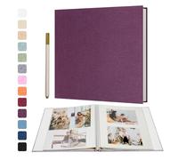 Vienrose Album Photo Adhésif Scrapbooking 40 Pages en Lin Relié 28x27 cm avec Un Stylo Métallique pour Mariage Bébé Famille Voyage