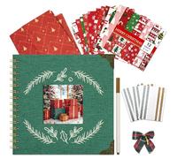 Vienrose Album Photo de Noël, 20,5 x 20,5 cm Couverture en Lin, Papier Kraft Rigide 20 Feuilles et 40 Pages, Fenêtre Carrée, pour Famille, Mariage, Voyage, Vert