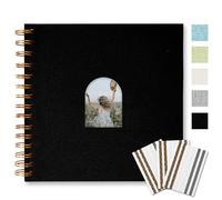 Vienrose Album Photo de Scrapbooking 20 x 20 cm, 40 Pages Vierges, Avec Fenêtre en Arche en Lin, Pour Mariage, Baby Shower, Noir