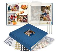 Vienrose Album Photo en Lin 30x30 cm avec Espaces d'Écriture, Album Personnalisable DIY Scrapbook, Grand Livre Photo pour Mariage, Naissance, Famille, Baptême, Anniversaires (100 Pages, Bleu Marine)