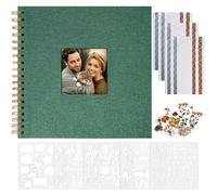 Vienrose Album Photo Scrapbooking, 20,5 x 20,5 cm Album Photo en Lin avec 40 Pages Papier Kraft Blanc Vierge, Kit de Fournitures de Scrapbooking DIY pour Couple Bébé Famille Mariage, Vert Foncé
