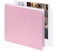 Vienrose Album Photo Scrapbooking 30 x 30 cm, Grand Format Classeur 3 Anneaux Couverture en Lin, 30 Feuilles Pochettes Plastiques 60 Pages, pour Mariage Anniversaire Bébé Voyage Rose