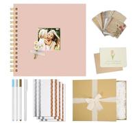 Vienrose Kit Album Scrapbook DIY Complet 20,5 x 20,5 cm Couverture en Toile, 40 Pages Blanches et Accessoires de Décoration, Cadeau pour Mariage, Naissance, Voyage, Anniversaire, Fêtes, Rose