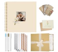 Vienrose Kit Album Scrapbook DIY Complet 25,5 x 25,5 cm Couverture en Toile, 40 Pages Blanches et Accessoires de Décoration, Cadeau pour Mariage, Naissance, Voyage, Anniversaire, Fêtes, Beige