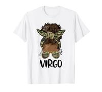 Vierge Fille Femme Afro Messy Chignon Camo Noir Femmes T-Shirt