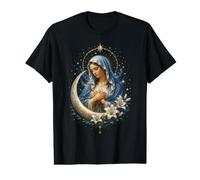 Vierge Marie Croissant de Lune Lys Sacré Catholique Prière Art T-Shirt Graphique avec Valeur