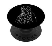 Vierge Marie - Ligne Minimaliste Art Graphique Foi chrétienne PopSockets PopGrip Adhésif