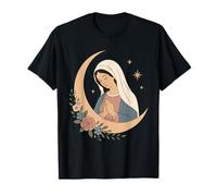 Vierge Marie Madonna Foi Catholique Prière Floral Lune T-Shirt