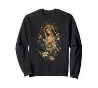 Vierge Marie Prière Portrait avec Lys Blancs Art Sacré Sweatshirt