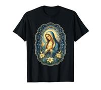 Vierge Marie Prière Portrait Lys Catholique Sacré Icône Art T-Shirt Graphique avec Valeur