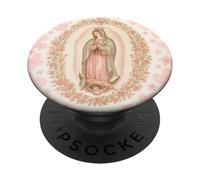Vierge Marie Religieuse Guadalupe Foi catholique Fleur Rose PopSockets PopGrip Adhésif
