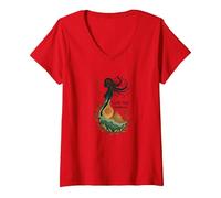 Vierge Signe de Terre déesse Art céleste Mystique pour Femme T-Shirt avec Col en V, Femme, Rouge, L