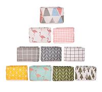 Viesap 10 paquets Petit Panier de Rangement Pliable en Lin et tissu avec Poignées et Doublure Hydrofuge, pour Étagères et Bureau, Jouets, Llivres ou Maquillage.