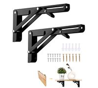 Viesap Équerre Pliante200mm, 2 Pièces Noir Support Console Pliable, Supports D' étagères Pliants Charge, Lourds Support Console Pliable Rétractable, Equerre Etagere, Pour Garage, Cuisine, Chambre.