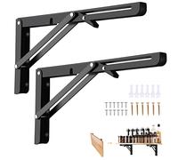 Viesap Équerre Pliante300mm, 2 Pièces Noir Support Console Pliants Pliable Rétractable, Pour étagères Charge Lourds, Pour Garage, Cuisine, Chambre.