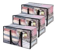 Vieshful 3 Paquet Sacs de Rangement pour Vêtements avec Poignée Renforcée, 55 X 35 X 31 cm, Organisateur de Vinyle pour Couette Couverture Fourre Tout Transparent avec Fermeture à Glissière Robuste