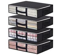 Vieshful Lot de 4 sacs de rangement pliables de 40 l avec fenêtre transparente et poignées renforcées, organiseur à fermeture éclair pour couettes, couvertures, literie, noir