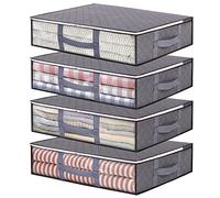 Vieshful Lot de 4 sacs de rangement sous lit 40L Sacs pliables pour vêtements Conteneurs de rangement de grande capacité avec fenêtre transparente Poignées renforcées Organisateur zippé pour couettes