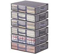 Vieshful Lot de 6 boîtes de rangement pliables sous le lit - 40 l - Grande capacité - Avec fenêtre transparente - Poignées renforcées - Fermeture éclair - Pour couettes, couvertures, linge de lit