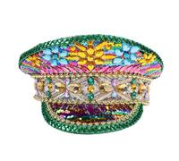VIESSLG Mardi Gras Sequin Captain Hat Festival Rhinestone Military Hat Carnival Costume Hat Burning Man Hat
