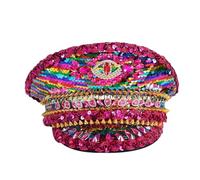 VIESSLG Multicolor Buning Man Sequin Burning Military Captain Sergeant Hat Rhinestone Festival Party Hat (Color : Multicolor, Size : L)