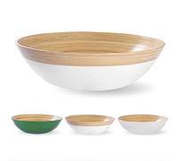 VIETLUSH Saladier en bambou naturel, fait à la main, 30,5 cm, léger, grand bol pour aliments, fruits et service, élégant bol en bois pour cuisine, salade et décoration, bord blanc