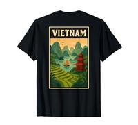 Vietnam Rétro Vintage Ha Long Pagode Cadeau Voyage Asie T-Shirt