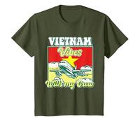 Vietnam Vibes with My Crew Travel Vietnam T-Shirt, Enfant, Olive, 6 Ans