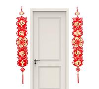 Vietnamese Red Knot Tassel Couplets - Lunar New Year Wall Decoration | Red Tassel Knot Couplet, Oriental Ornaments for Home, Office, Festival Decor, Prosperity and Good Luck