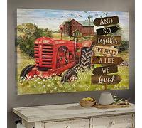 Vieux camion rouge dans une ferme paisible Et ainsi ensemble nous avons construit une vie que nous aimions Impression sur toile de paysage de ferme Art mural