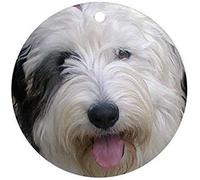 Vieux Chien De Berger Anglais Hanging Noël Suspendre avec Ruban Doré Suspension Pendentif pour Maison Magasins Fête 7.3Cm