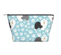 Vieux Fond De Chien De Berger Anglais avec des Pattes Dessinées à La Main Dessin Animé Mignon, Trousse de Toilette Trousse de Maquillage Sac à cosmétiques Trousse de Toilette de Voyage Portable