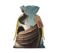 Vieux sac de rangement réutilisable en lin avec cordon de serrage, motif bateau viking