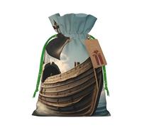 Vieux sac de rangement réutilisable en lin avec cordon de serrage, motif bateau viking