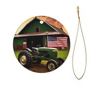 Vieux tracteur photo ferme pleine impression recto-verso diamètre 7,3 cm décoration fête fête Halloween et Noël pendentif circulaire en céramique