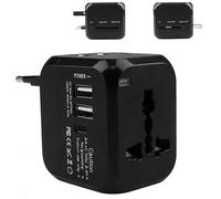 VIEVRE Adaptateur de voyage universel avec 2 USB A et 1 USB C - Adaptateur de voyage pour l'Allemagne, l'Angleterre, l'Australie, le Japon, les essentiels de voyage, noir