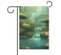 View of Fantasy - Drapeaux de jardin en forme de champignon de rivière - 30,5 x 45,7 cm - Drapeau extérieur double face - Drapeau de cour d'été - Drapeau floral de bienvenue - Décorations de jardin