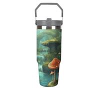 View of Fantasy - Gobelet de 887 ml avec paille, tasse de voyage isotherme en acier inoxydable avec poignée, tasse à café sous vide à double paroi, couvercle anti-fuite, garde les boissons chaudes