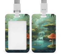 View of Fantasy - Porte-badge avec cordon de suspension, motif champignon de rivière - Étui de protection vertical multi-usage pour bureau, enseignant, infirmière